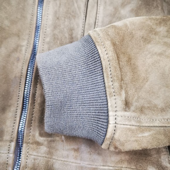 Lucky Brand Men's 100% Suede Leather Bomber Jacket Dark Olive XL Lined Pockets - Picture 5 of 15